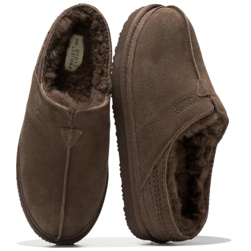 Image of Project Cloud Mens Slippers Genuine Leather Australian Shearling Slippers | Memory Foam Insole Non Slip Fuzzy Shoes Indoor Outdoor Warm Cozy Footwear Everyday Comfort Soft Lining Cushioned Sole Easy On