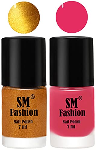 Image of Long Lasting Nail Polish | Nail Paint Combo 7 ml Each) - Set of 2 Golden-Dark Rose Pink