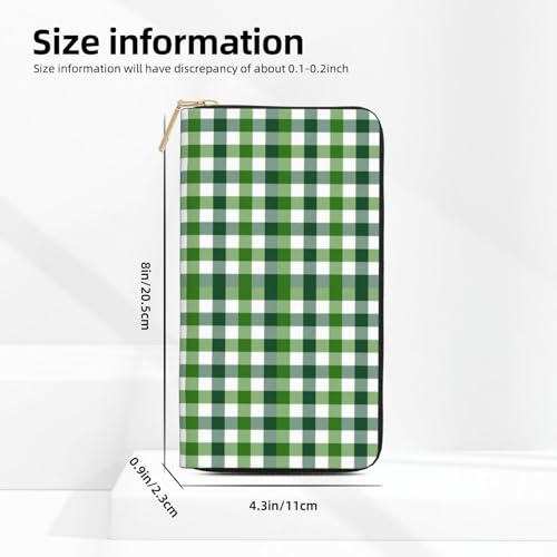 Green Gingham Plaid Checkered Print Wallet Women Men, Long PU Leather Wallets for Women, Cute Womens Travel Wallet Purse Pouch with Zipper Pocket3