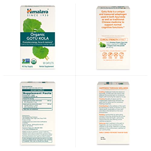 Himalaya Organic Gotu Kola, Brain Booster For Memory & Focus, Usda Certified Organic, Non-Gmo Verified, Vegan, Gluten-Free, 650 Mg, 90 Caplets, 45 Days Supply #TOP7
