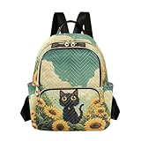 sanluoli Mochila de mujer con diseño de gato negro con margaritas y girasoles, bolsa de hombro para yoga, deportes, viajes, Gato negro, margarita, girasol, primavera, S