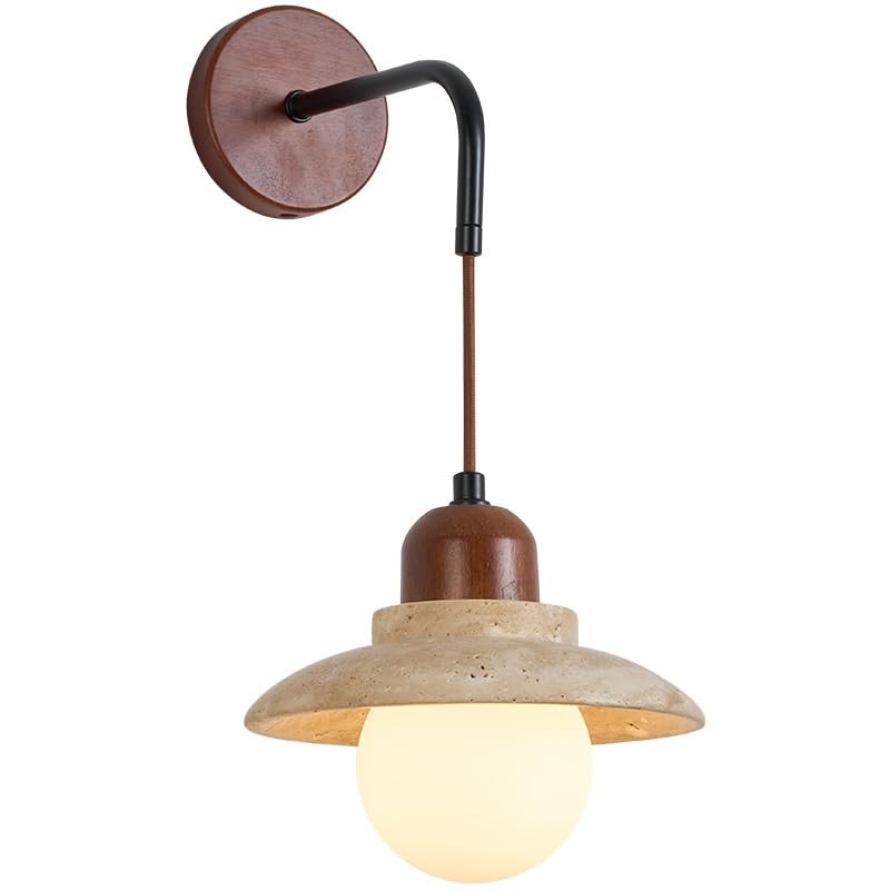 Lampe murale japonaise en bois naturel esprit wabi-sabi et verre