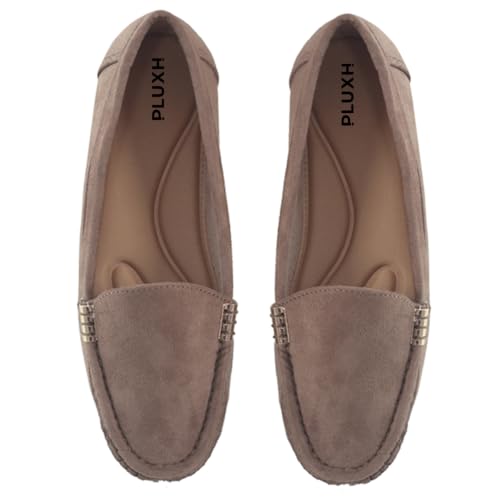 Image of Pluxh Women Classic Ballet Flats | Suede-Textured Slip-On Design with Metal Accent | Cushioned Footbed and Flexible Sole | Office, Casual & Travel Wear