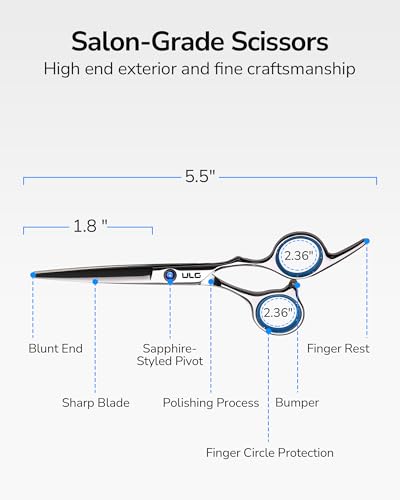 Image of Hair Cutting Scissors, ULG Professional Hair Scissors 5.5 inch Right-Hand Razor Edge Barber Shears Salon Hair Cutting Shears Made of Japanese Stainless Steel, Hand Sharpened Blue