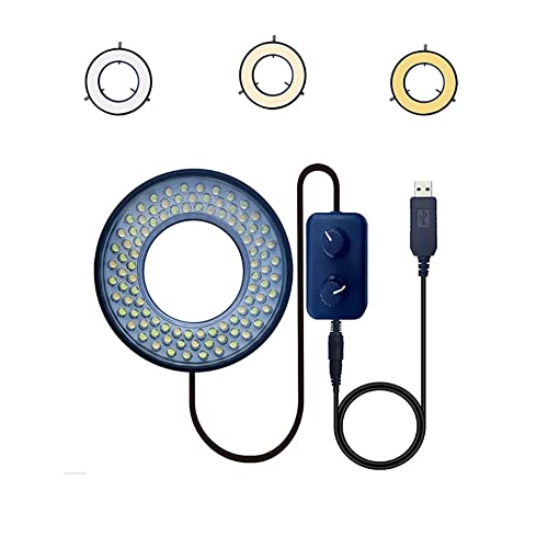 実験用顕微鏡スライド LED リングライト USB 5V 4 ゾーン/RGB/ウォームコールドホワイト 色温度調整可能 ステレオ顕微鏡照明光源 顕微鏡部品(USB 96 LEDs CW WW)