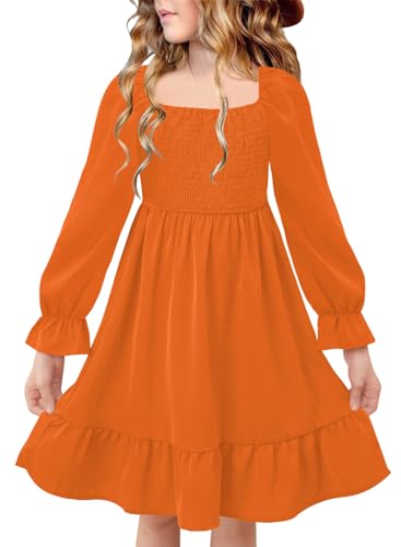 Robe d'automne pour fille de 6 à 14 ans avec volants fluides et col carré chic