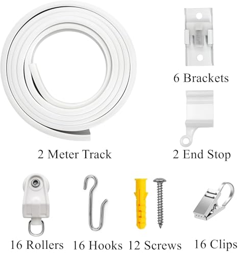 VRSS Flexible Bendable Curved Ceiling Curtain Track With Stainless Steel Curtain Clips, 2 Meters(6.6 ft) for L, U, Circle Shape Shower Curtain Track RV Curtain Track System Room Divider DIY