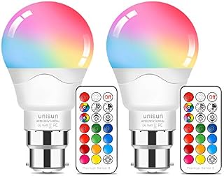 B22 Light Bulbs 6W (Equivalent to 40W) LED Colour Changing Light Bulbs with Remote Control Dimmable Warm White Bayonet Night Lights for Home Bar Party Pub Mood Lighting Pack of 2 [Energy Class A+]