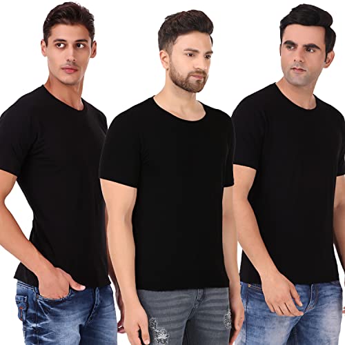 Image of Men's Plain Tshirt | Any Time Wear | Black & White Tshirt | Regular fit Half Slevees Round Neck Pure Cotton Black Color Combo Pack of 3Tshirt XL