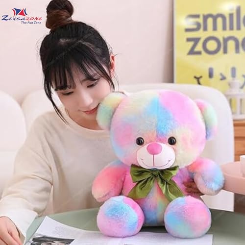 Image of ZEXSAZONE Toy Cute Rainbow Colored Huggable Teddy Bear | 32 cm | Plushie Soft Toys for Kids | Plush Soft Toys for Baby Boys and Girls Kids - Teddy | Best Valentine Gift (Rainbow)