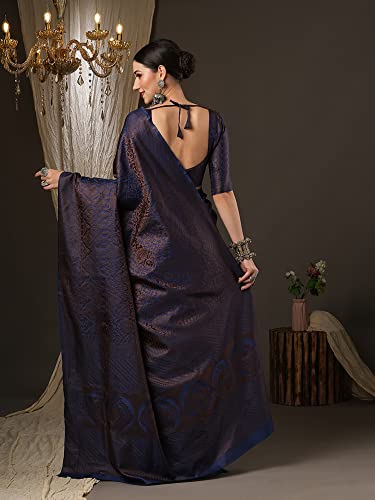 AKHILAM Indian Women's Sari with Woven Design, Banarasi Silk, with Unsewn Blouse Part (SOHNA2001)