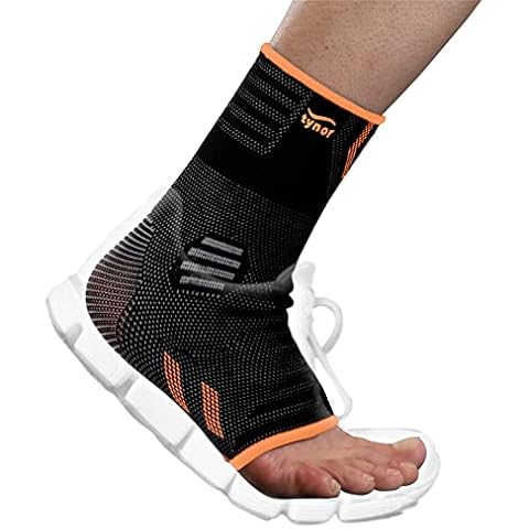 TYNOR Foot & Ankle Brace for Sprained Ankle, Adjustable Neoprene Compression Sleeve Breathable Ankle Wrap Support for Women & Men Tendonitis & Arthritis, Sports Running, Black and Orange, Large Cover