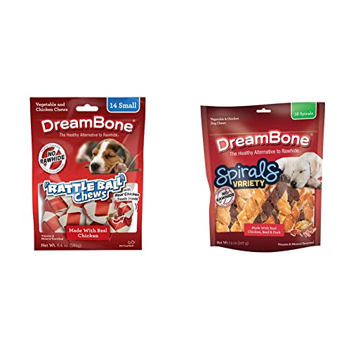 Dreambone Rattleball Small Chews 14 Count, Rawhide-Free Chews For Dogs, With Real Chicken Treats Inside & Spirals Variety Pack, No-Rawhide Chews For Dogs, 18 Spiral, 18-Count (Dbs-00345) #TOP12