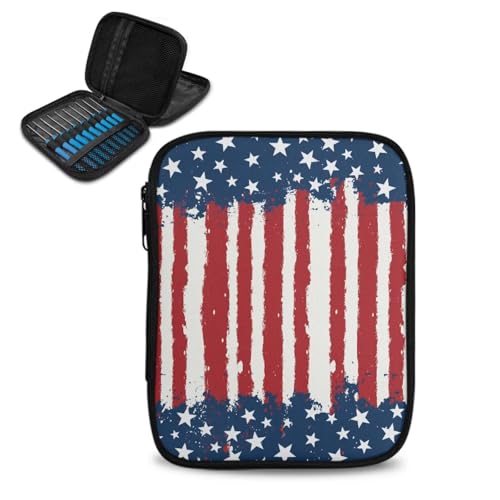 Image of Vanideaoty USA Flag Crochet Hook Case Lightweight Knitting Needle Case with Web Pockets Swing Crochet Hooks Accessories Independence Day Home Gifts