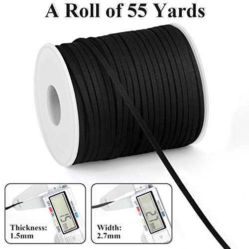 Leather String, Flat Suede Cord Faux Leather Cord Thin Leather Lace for Bracelets, Necklaces, Jewelry Making and Art Crafts (2.7 MM Black)