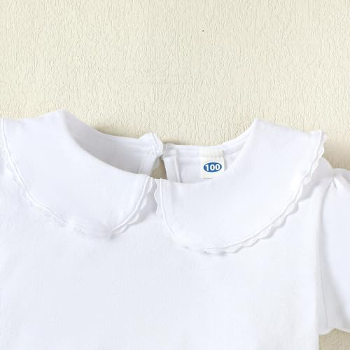 Lysmuch 2-5T Toddler Girls Short Sleeve Shirt Peter Pan Collar Solid Color Basic Top Blouse Tee(White,3-4Years thumb #2