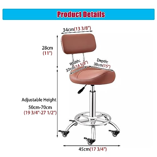 Sattelhocker Küchenstuhl mit Fußstütze & Rückenstütze, Ergonomischer Sattel Bürostuhl für Dental, Einstellbare Höhe 50-70cm