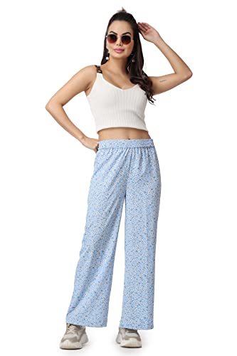 Image of POPWINGS Casual Floral Printed Loose Fit Trousers for Women || Summer Wear Women Trousers Stylish Pull-On Women Trousers || Comfortable Trousers for Regular Wear
