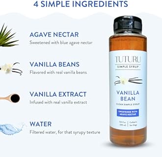 Vanilla Bean Agave Simple Syrup for Coffee & Cocktails - Sweetened with Organic Agave Nectar - Infused with Real Vanilla Bean - 13.5 oz