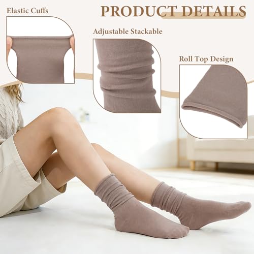 Image of Chalier 5 Pairs Slouchy Socks for Women, Soft Cotton Crew Socks | Breathable Blend, Elastic Cuff, Cute Roll Top, Calf Scrunch Tube, Easy Pull On, Flexible Stretch Motion, Casual Daily Wear