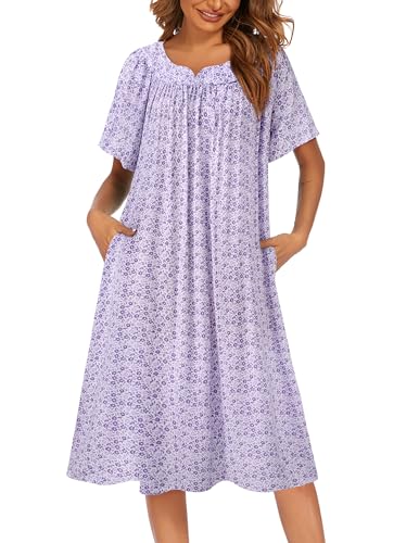 Image of Ekouaer Womens Nightgown Short Sleeve House Dress with Pockets-Floral Print Mumu Dress