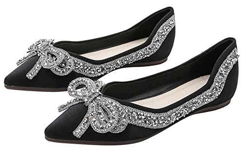 Stunner Women's Ballet Flats Shiny Pointed Toe Bowknot Flat Shoes Comfortable Wedding Slip on Dress Flats2
