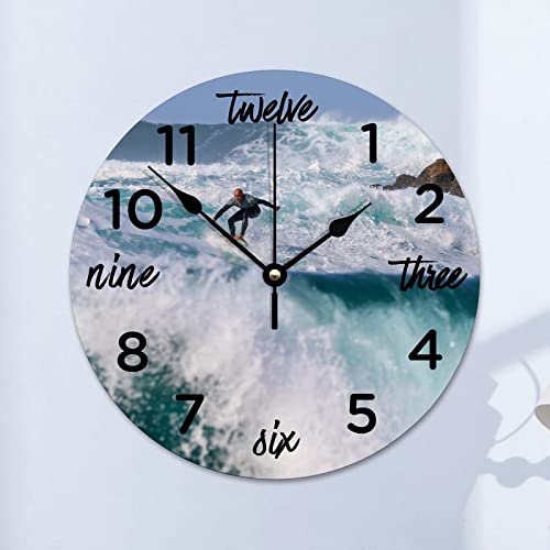 Higoss Surf Wave Beach Adventure Wall Clock Silent Non-Ticking Home Decorative Wall Clocks Battery Operated 10x10 Inch for Home Living Room Kitchen Bedroom