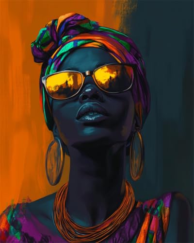 芸術的な肖像画 成人数字?画,アフリカの女性,DIY女孩,男孩,数字?画套件,帆布?画套件,?合儿童初学者礼物 16x20英寸