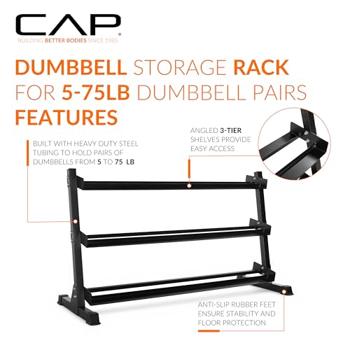 Image of CAP 280 LB, 550 LB, 1200 LB Dumbbell Set with Horizontal 2-3 Tier Rack, Rubber Hex Free Weights, Home Gym Weight Set for Strength Training
