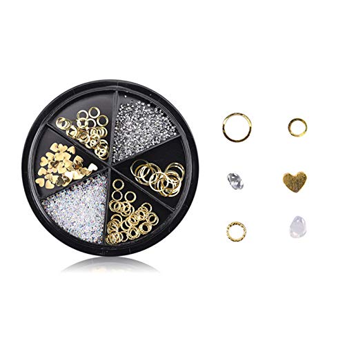 IKAAR 2 Box Nagel Kunst Strass, Mix Größe Nagel Perlen Glitter Strass Stein Gold Metall Ohrstecker Unregelmäßige 3D… – Bild 3