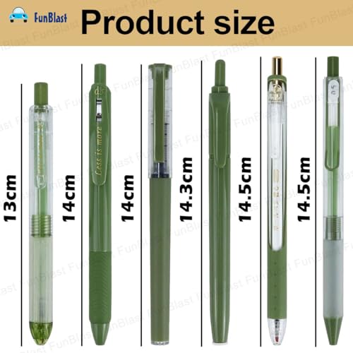 Image of FunBlast Gel Pens for Writing, 5 Pcs Gel Pen & 1 Pcs Highlighter Pen, with Comfortable Grip for Smooth Writing, Kawaii Pens, Stationery for School & Office (Blue Ink) (Green)