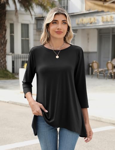 LOMON 3/4 Sleeve Tunic Tops for Women Loose Fit Dressy Casual Blouse Flowy Shirts to Wear with Leggings S-3XL