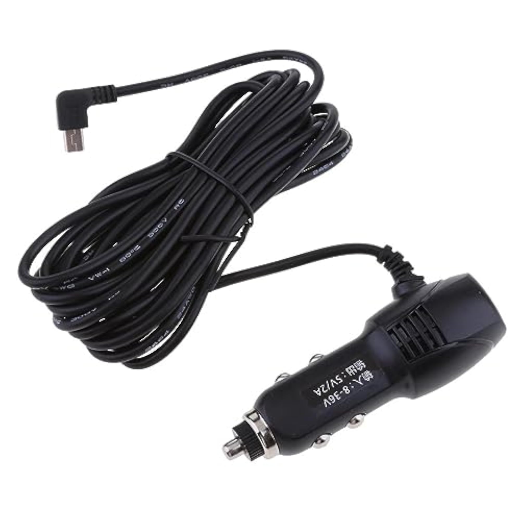 Car Lighter Adapter, 8-36V to 5V/2A, Mini USB Right Bend Cables