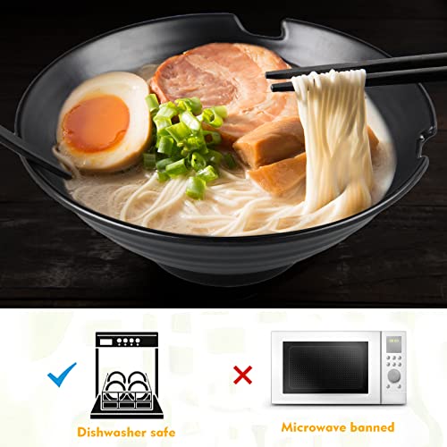 Image of Didaey 4 Sets Japanese Ramen Bowl Set 37 oz Black Large Ramen Noodle Bowl Asian Chinese Korean Miso Soup Bowl with Spoons Chopsticks Saucers and Chopsticks Holders for Pho Udon Thai Soba