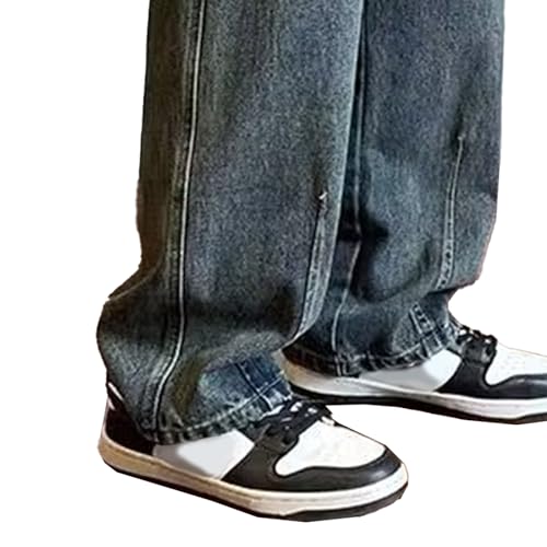 Elastic Waist Jeans for Men Drawstring Cargo Jean Wide Leg Jeans Men Loose Fit Hip Hop Vintage Denim Pants with Pockets2