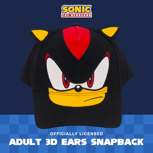 Image of Shadow The Hedgehog Baseball Cap, Adult Sonic Adjustable Snapback Hat with 3D Ears and Curved Brim, Black, One Size