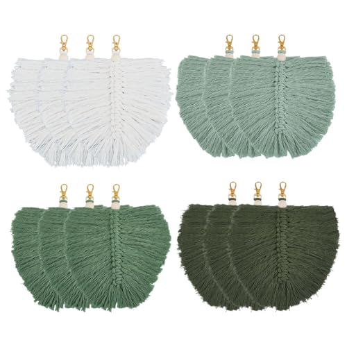 Porte-clés macramé feuille en coton tissé main, cadeau invités parfait