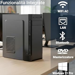 PC Fisso Completo - Computer Desktop Intel Core i5-14400 • RAM 16GB DDR4 • SSD 500GB M.2 • Grafica Intel UHD 730 • Wi-Fi AC e Bluetooth • Masterizzatore DVD • HDMI • USB 3.0 • Windows 11 Pro