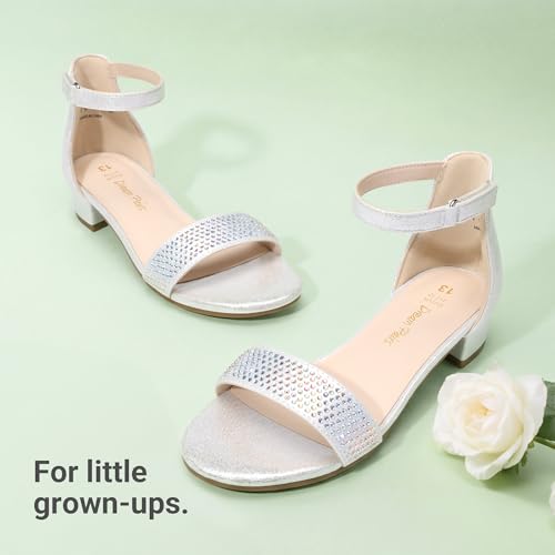 Image of DREAM PAIRS Girls Sandals Low Heel Dress Pump Ankle Strap Flower Wedding Party Shoes for Little Kid /Big Kid