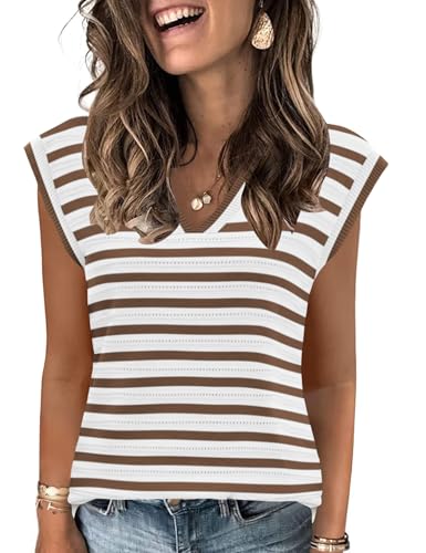 Image of AKEWEI Sweater Vest Women Sleeveless Knitted V Neck Cap Sleeve Pullover Tank Tops 2025 Summer Fall Fashion Causal Trendy