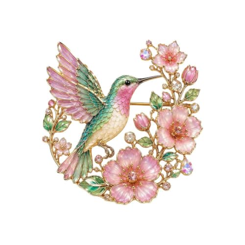 Image of Bird Hummingbird Brooch Pin, Enamel Hummingbird Blossom Brooch Coat Bag Hat Decor, Brooches and Pins for Women