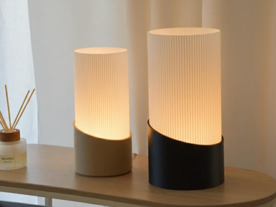 Cylindrical Ribbed Table Lamp with Warm Glow Shade | Minimalist Design, Ambient Mood Lighting, Bedside Night Lamp, Two Colour Options, Ribbed Cylinder Shade-image-29