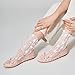 Trary Mesh Nude Flats for Women Round Toe Ballet Flats with Pearls Mary Jane Shoes Women with Bowknot and Elastic Strap, Comfortable Dress Shoes for Wedding Party Casual Wear, Size 8.5