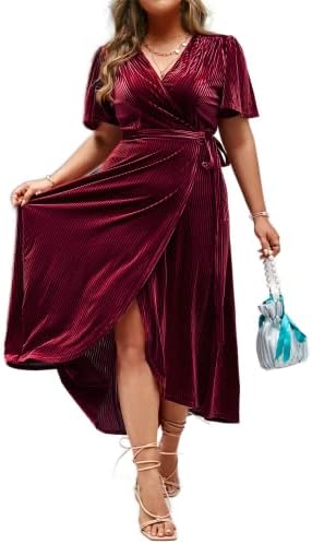 BerryGo Women's Velvet V Neck Wrap Semi Formal Dress Cocktail Par...