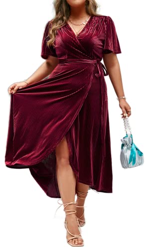 Image of BerryGo Women's Velvet V Neck Wrap Semi Formal Dress Cocktail Party Maxi Dress for Wedding Guest