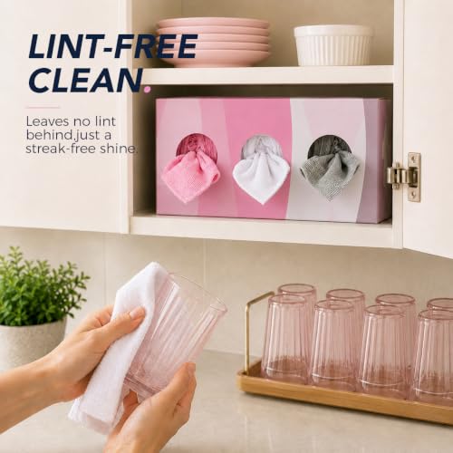 Image of UNIMADE Microfiber Cleaning Cloth, 150 Pack Microfiber Towels for Cars | Reusable Paper Towels Lint Free Shop Rags with Box for Home Kitchen Automotive, 11 inchx 9 inch, White & Grey & Pink