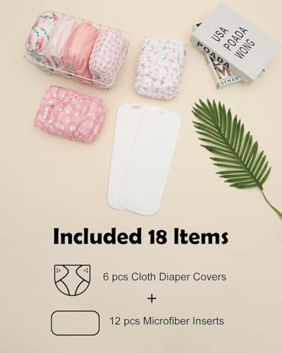 Image of ALVABABY Baby Cloth Diapers 6 Pack with 12 Inserts Cloth Diaper Covers Adjustable Washable Reusable for Baby Girls and Boys 6DM138A