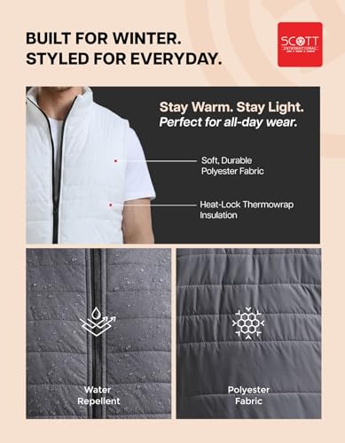 Image of Scott International Winter Puffer Jacket | Sleeveless Water Repellent Quilted Padded | Lightweight Winter Wear | Mens Jacket | Men's Polyester Sleeveless with Pocket | Jackets for Men Stylish