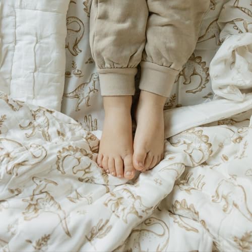 Image of MakeMake Organics Organic Toddler Comforter GOTS Certified Organic Kids Blanket Cotton Infill Tufted - Reversible Ultra Soft Breathable Boys Girls (44 inchx60 inch, Dino Dreams)