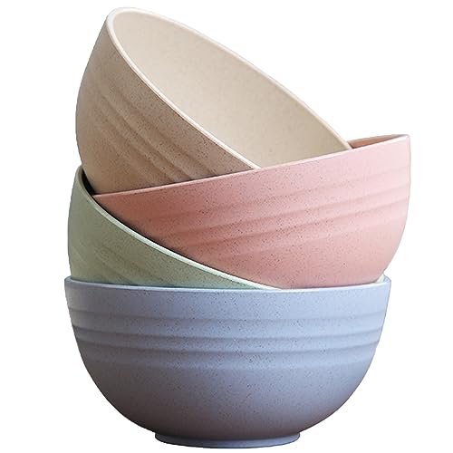 MaoMaoCha Plastic Cereal Bowls 4 Pieces, Unbreakable 700ml/24oz Lightweight Bowl Set, Reusable Serving Bowl for Rice Noodle Soup Snack Salad Fruit, BPA Free, Dishwasher & Microwave Safe